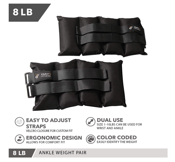 Day 1 Fitness Ankle Weight Pair 8.0 LBS, Set of 2
