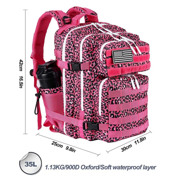 Military Tactical Gym Backpack W/Cup Holders Rosy Leopard 
