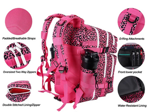 Military Tactical Gym Backpack W/Cup Holders Rosy Leopard 