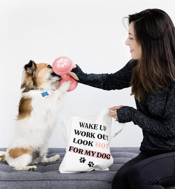 Pearhead Dumbbell Dog Toy and Tote Bag Set, Pet Owner Gift Set
