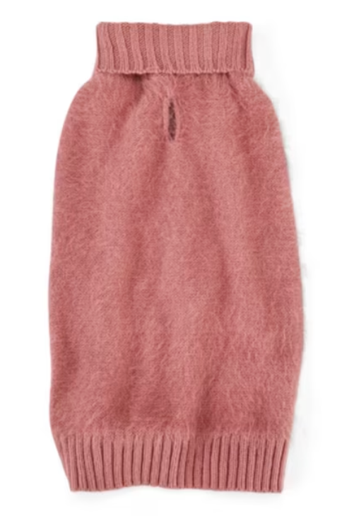 YOULY The Heir Pink Blush Fuzzy Turtleneck Dog Sweater