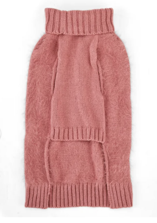 YOULY The Heir Pink Blush Fuzzy Turtleneck Dog Sweater